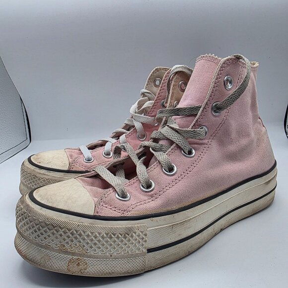 Converse All Star High Top Womens Size 7 Pink Lace Up Platform Sneakers Casual - Picture 4 of 13
